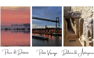 tre-immagini-di-patrimoni-unesco-parco-donana-ponte-Vizcaya-e-dolmen-di-antequera